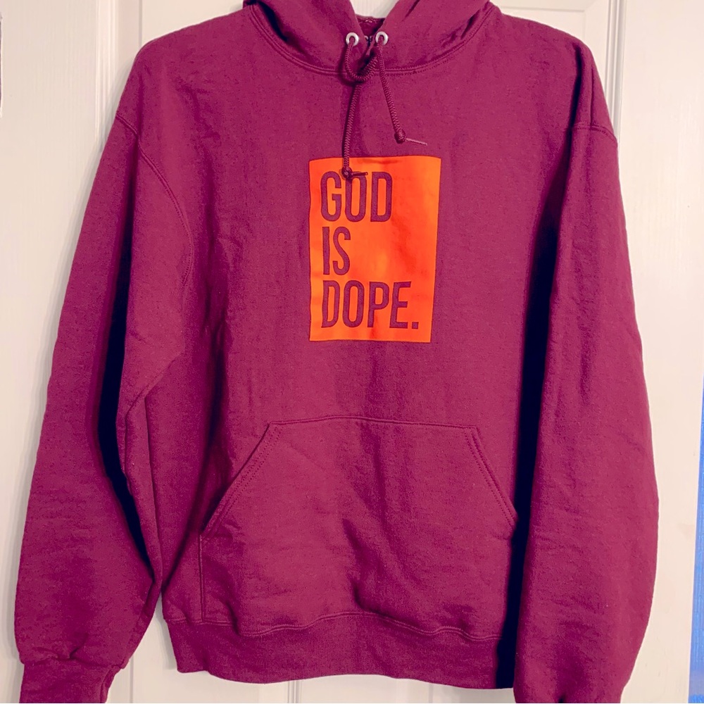 ✨God is Dope Hoodie- Maroon/Solar Orange